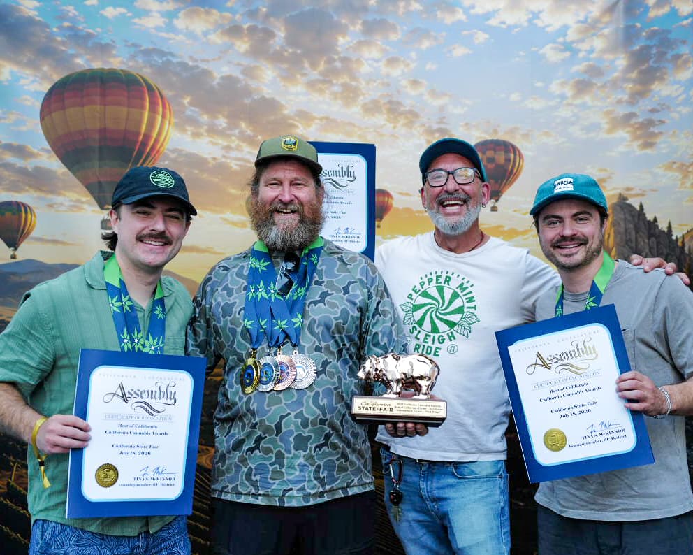 Mark Greyshock, second from left, with the Greenshock and Solful crew after the 2026 Golden Bear.